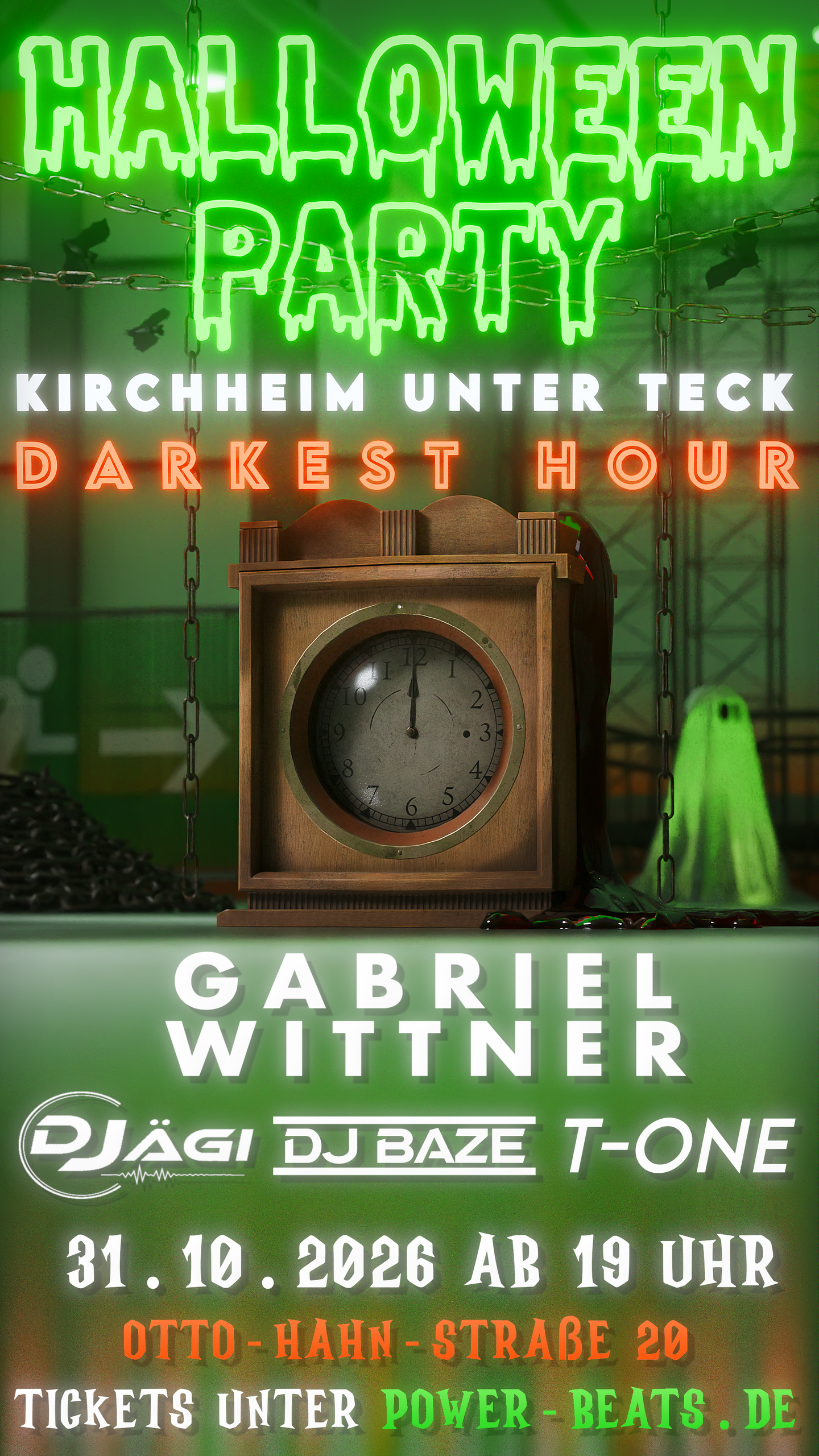 Offizieller Halloween Party 2026 Flyer - Darkest Hour Power Beats